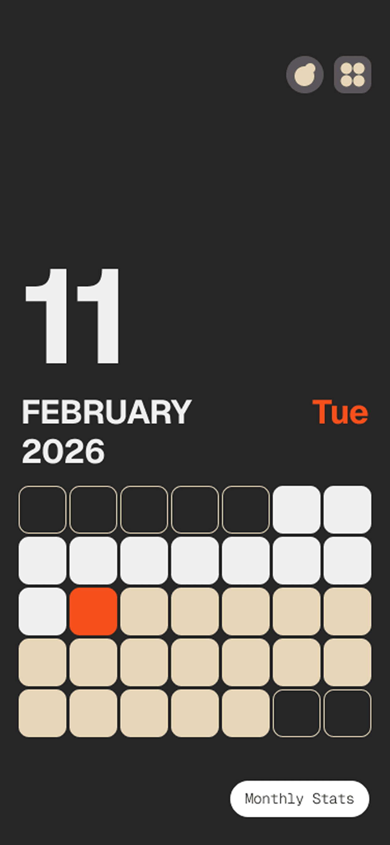 Calendar overview inside The 15 Minute App